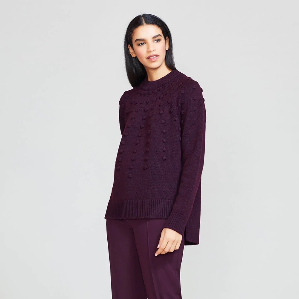 Lela Rose Dotted Pullover Sweater Aubergine